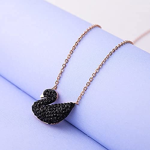 Rose Gold Plated Swan Necklace with Stainless Steel Chain Black Duck Necklace Golden Chain for Women and Girls